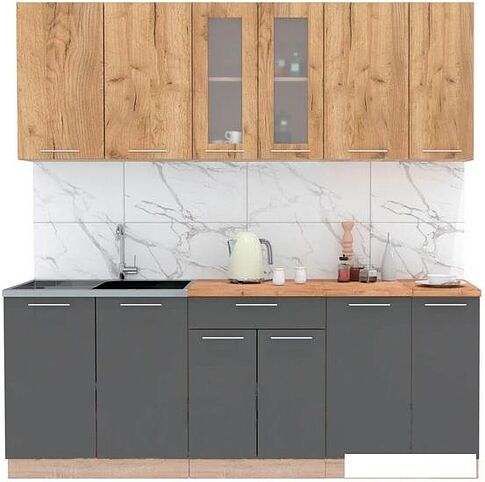 Готовая кухня Интерлиния Мила 1.88x2.4 левая (дуб золотой-антрацит-дуб бунратти)