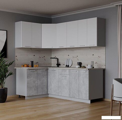 Готовая кухня Интерлиния Мила Лайт 1.2x2.0 (белый платинум/бетон/бискайская сосна)