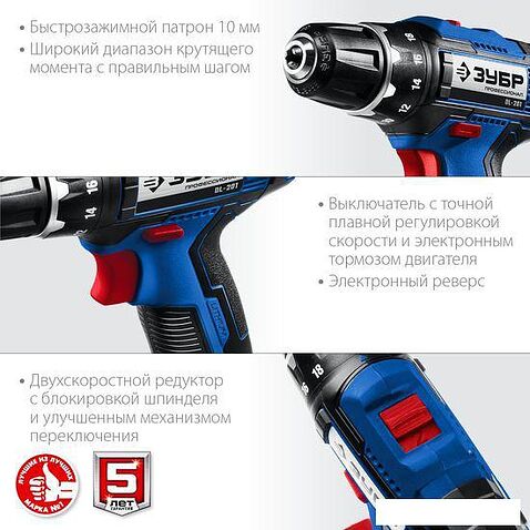 Дрель-шуруповерт Зубр Профессионал DL-201-42 (с 2-мя АКБ, кейс)
