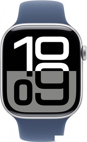 Умные часы Apple Watch Series 10 46 мм (алюминиевый корпус, серебристый/синий, спортивный силиконовый ремешок M/L)