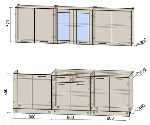 Готовая кухня Интерлиния Мила 24 (белый платинум/дуб серый/малага)
