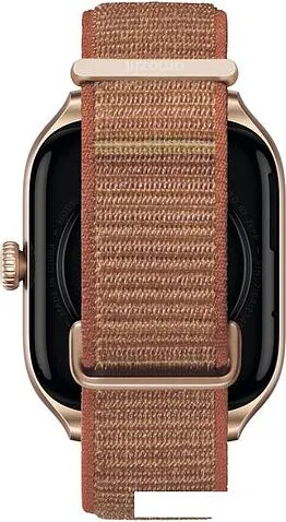 Умные часы Amazfit GTS 4 (золотистый, с коричневым нейлоновым ремешком)