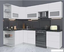 Готовая кухня Интерлиния Мила Матте 1.5x2.6 Б правая (белый-белый-кастилло темный)