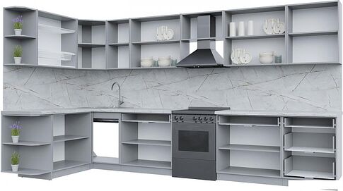 Готовая кухня Интерлиния Берес 1.5x2.6 правая (дуб полярный/дуб серый/травертин серый)