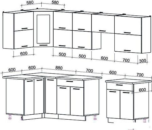 Угловая кухня Интерлиния Мила Gloss 60-12x29 (бордовый/черный глянец)