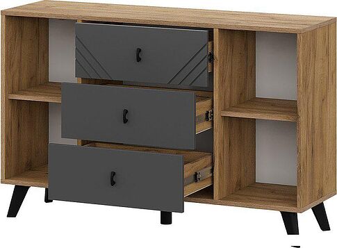 Тумба Mio Tesoro Байкал 3 ящика двухстворчатый (дуб золотистый/графит)