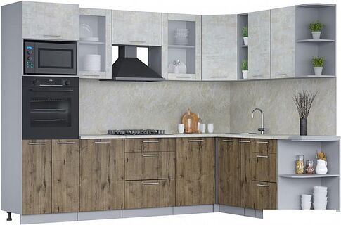 Готовая кухня Интерлиния Мила 1.88x2.8 правая (бетон лайт/дуб веллингтон/опал светлый)