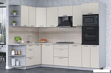 Готовая кухня Интерлиния Мила Лайт 1.68x2.8 левая (персидский жемчуг/персид. жемчуг/травертин серый)