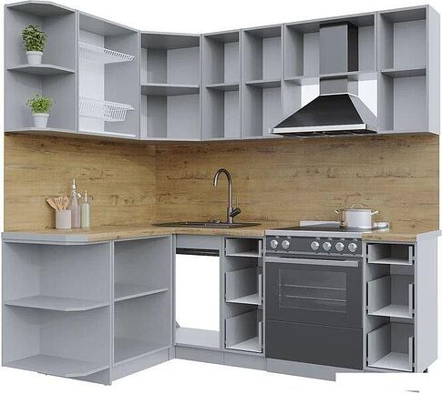 Готовая кухня Интерлиния Берес 1.5x2.1 левая (дуб полярный/дуб английский/кастилло темный)