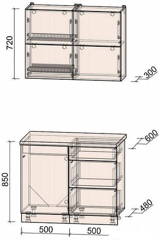 Кухня Интерлиния Мила Матте 1.0 А (белый/белый/кастилло темный)
