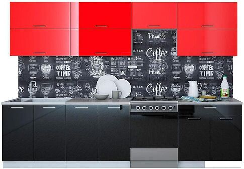 Готовая кухня Интерлиния Мила Gloss 60-30 (красный/черный)