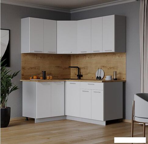 Готовая кухня Интерлиния Мила Лайт 1.2x1.6 (белый платинум/белый платинум/дуб бунратти)