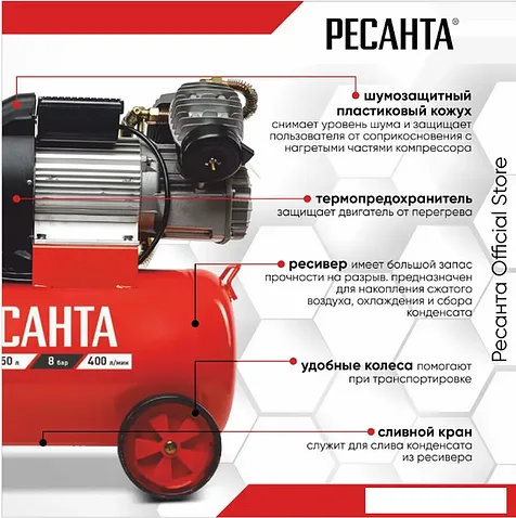 Компрессор Ресанта КП-50/400М 74/7/6