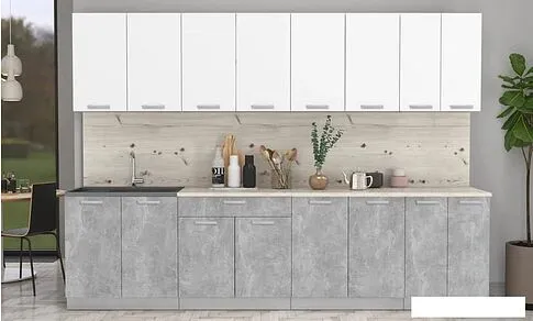 Готовая кухня Интерлиния Мила Лайт 3.0 (белый платинум/бетон/бискайская сосна)