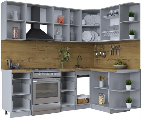 Готовая кухня Интерлиния Тренд 1.5x2.3 правая (океан/океан/дуб бунратти)