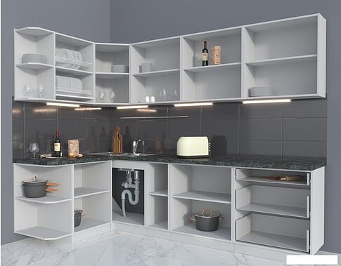 Готовая кухня Интерлиния Мила Матте 1.5x2.7 А левая (луна-луна-травертин серый)