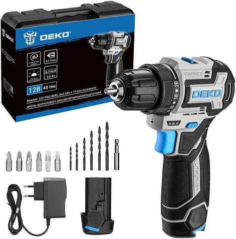 Дрель-шуруповерт Deko Sharker 12V PRO 084-1036 (с 2-мя АКБ, кейс)