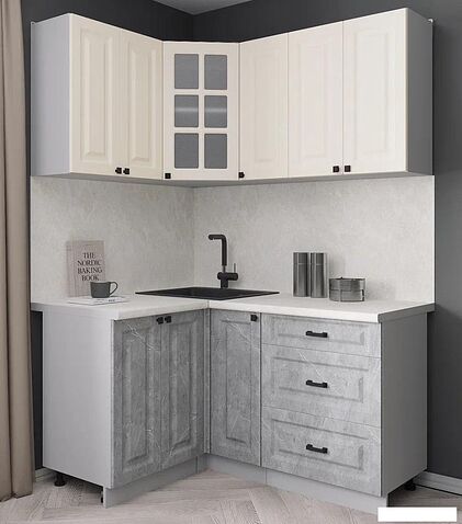 Готовая кухня Интерлиния Мила Деко 1.2x1.5 (керамика/белый/опал светлый)