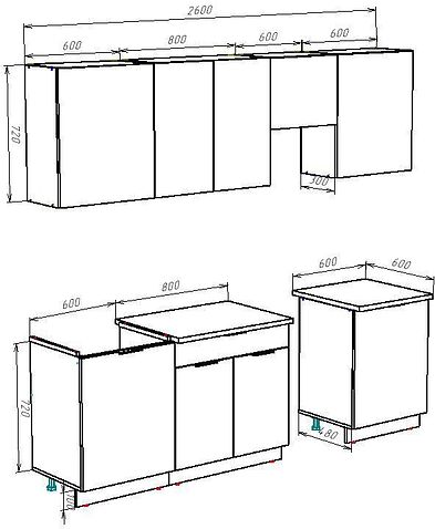 Готовая кухня ВерсоМебель Эко-2 2.6 (дуб гранж колониальный/антрацит/ст.мрамор итальянский)
