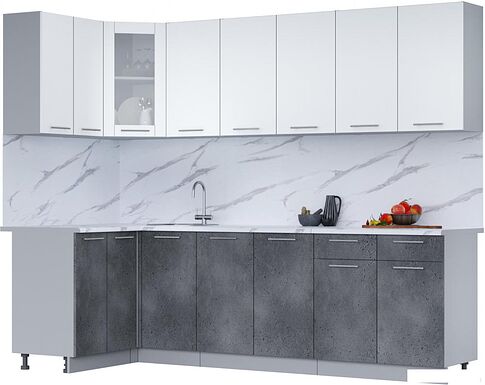 Готовая кухня Интерлиния Мила 12x26 (белый платинум/бетон портленд/белый гранит)