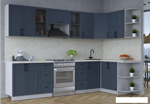Готовая кухня Интерлиния Тренд 1.5x3.0 правая (индиго/индиго/опал светлый)