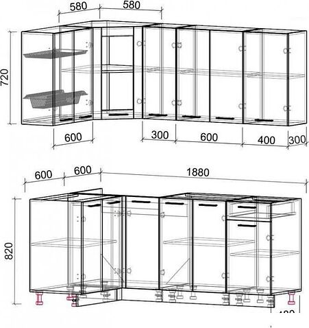 Готовая кухня Интерлиния Мила 12x19 без столешницы (серебристый/антрацит)