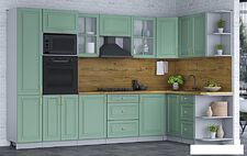 Готовая кухня Интерлиния Мила Шато 1.68x3.2 ВТ правая (мята/мята/дуб бунратти)