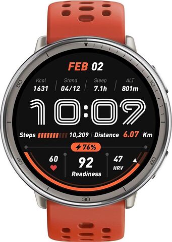 Умные часы Amazfit Active 2 (серебристый, с оранжевым силиконовым ремешком)