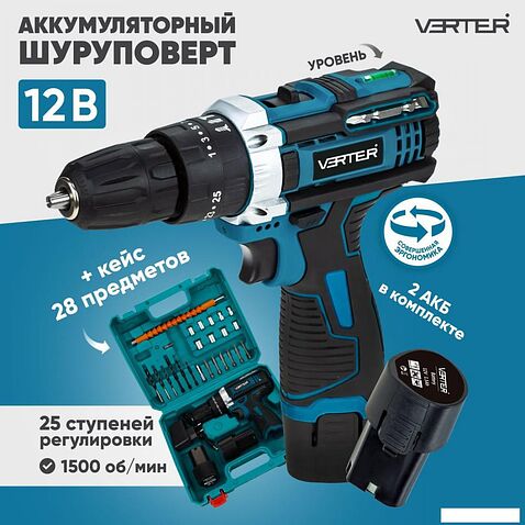 Ударная дрель-шуруповерт Verter VER99182 (с 2-мя АКБ, кейс)