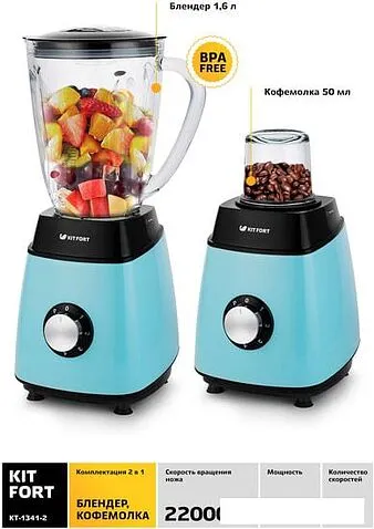 Стационарный блендер Kitfort KT-1341-2 (голубой)