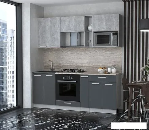 Готовая кухня Интерлиния Мила Лайт 2.0 ВТ (бетон/антрацит/травертин)