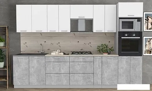 Готовая кухня Интерлиния Мила Лайт 3.2 ВТ (белый платинум/бетон/бискайская сосна)