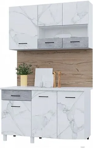Готовая кухня Горизонт Trend 1300 (мрамор арктик/бетон грей)
