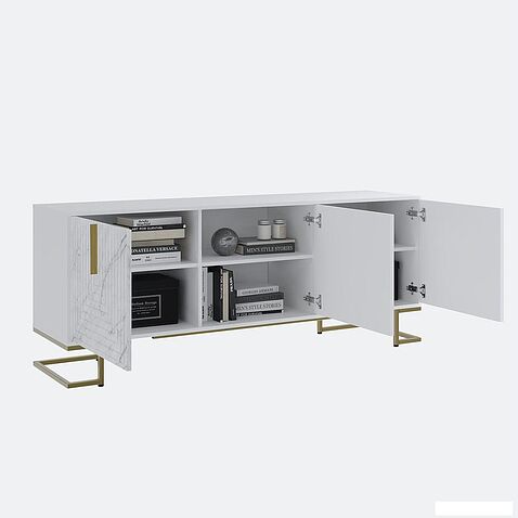 Тумба Involux Неаполь 212T101 (белый премиум/белый мрамор/золото)