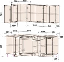 Готовая кухня Интерлиния Мила Лайт 1.2x2.0 (серебристый-бетон-бискайская сосна)