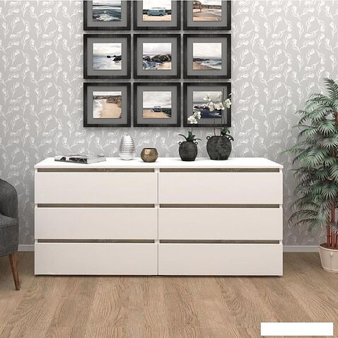 Комод Кортекс-мебель Бари 160 6ш (белый/белый/дуб сонома)