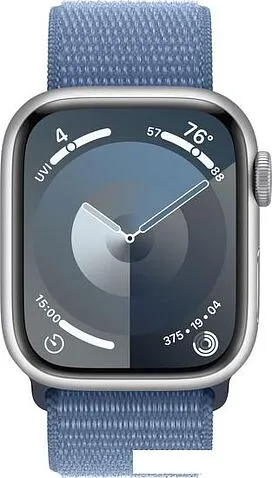 Умные часы Apple Watch Series 9 41 мм (алюминиевый корпус, серебристый/зимний синий, нейлоновый ремешок)