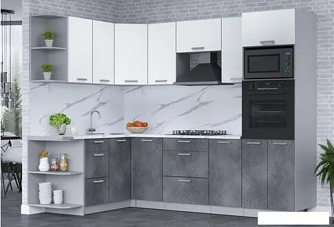 Готовая кухня Интерлиния Мила Лайт 1.68x2.6 левая (белый платинум/бетон портленд/белый гранит)