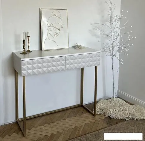 Консольный стол Shtabe Simple 7011 эко (травертин/белый/золото)