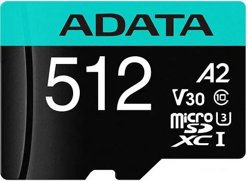Карта памяти A-Data Premier Pro AUSDX512GUI3V30SA2-RA1 microSDXC 512GB (с адаптером)