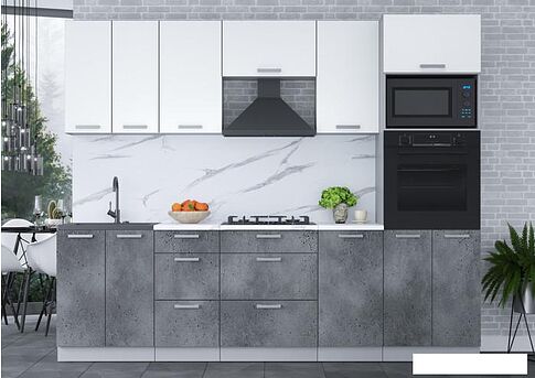 Готовая кухня Интерлиния Мила Лайт 2.6 ВТ (белый платинум/бетон портленд/белый гранит)