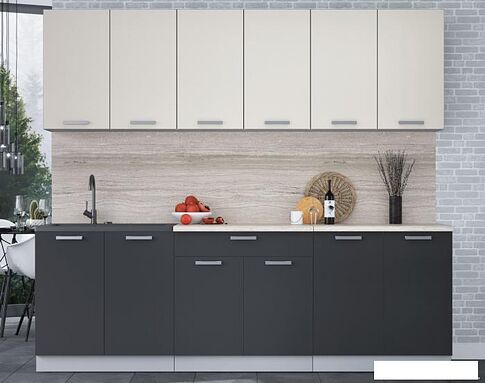 Готовая кухня Интерлиния Мила Лайт 2.4 (персидский жемчуг/антрацит/травертин серый)