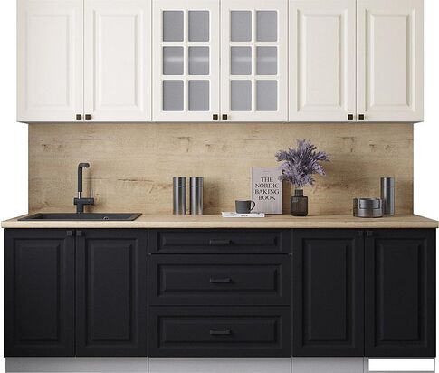 Готовая кухня Интерлиния Мила Деко 2.4Б (черный/белый/дуб бунратти)