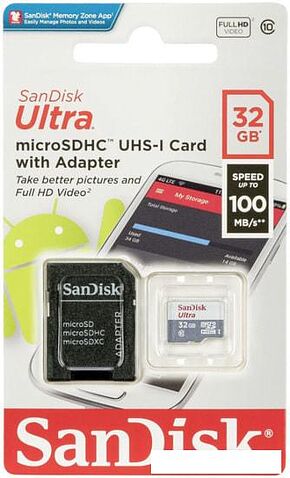 Карта памяти SanDisk Ultra microSDHC SDSQUNR-032G-GN3MA 32GB (с адаптером)