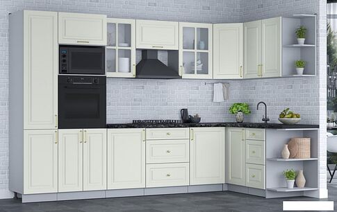 Готовая кухня Интерлиния Мила Шато 1.68x3.2 ВТ правая (белый/белый/кастилло темный)