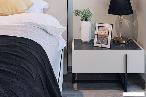 Тумба Ангстрем Милагро спальня МИ-300.10 (Д1, кашемир серый/камень пьетра/черный графит)