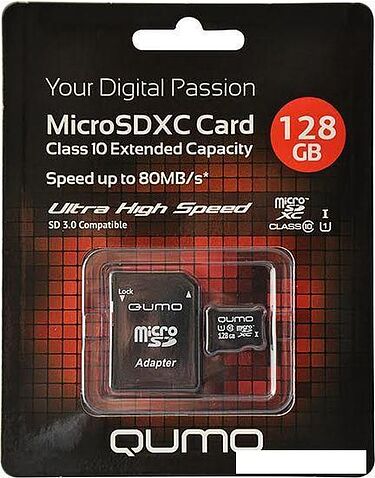 Карта памяти QUMO QM128GMICSDXC10U1 microSDXC 128GB + адаптер
