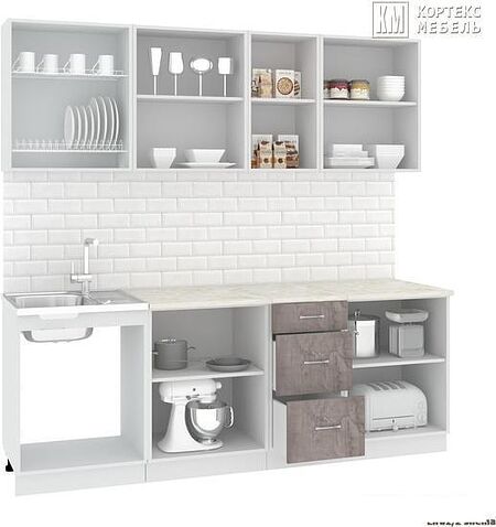 Кухня Кортекс-мебель Корнелия Лира 2.2м (капучино/оникс/королевский опал)