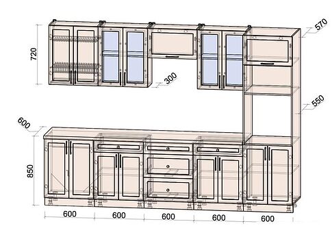 Готовая кухня Интерлиния Тренд 3.0В (океан/океан/дуб бунратти)