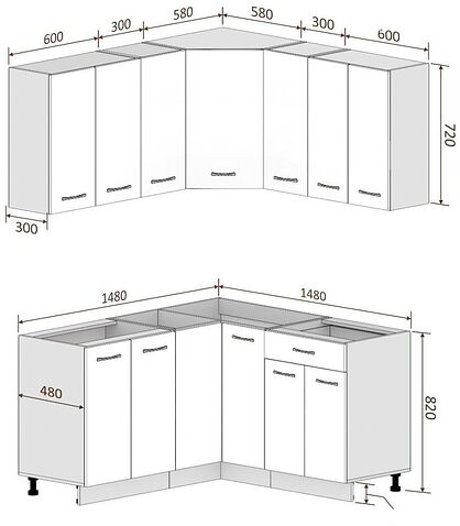 Готовая кухня Кортекс-мебель Корнелия Лира 1.5x1.5 без столешницы (дуб сонома)